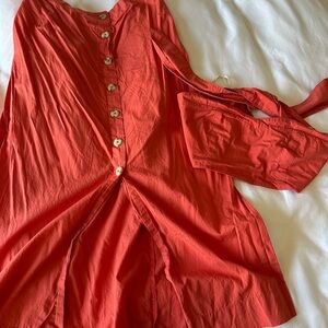 Free People Strapless Coral Dress with Button Accents